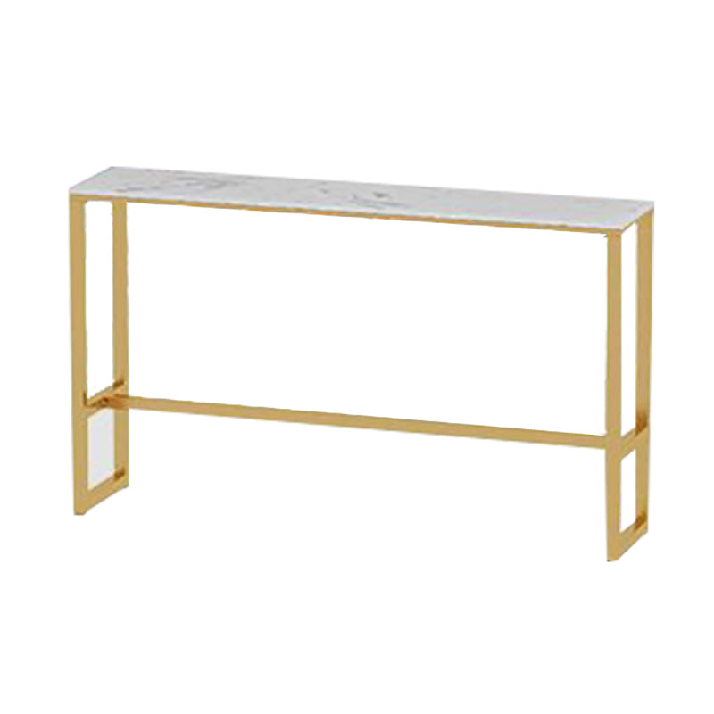 Glam White Marble Pub Table with Rectangle Table Top Gold Trestle Table - 42" H