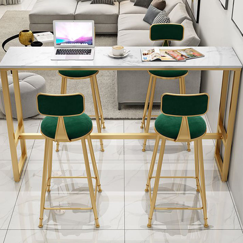 Glam White Marble Pub Table with Rectangle Table Top Gold Trestle Table - 42" H