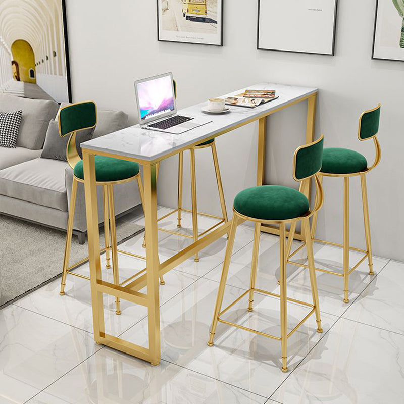 Glam White Marble Pub Table with Rectangle Table Top Gold Trestle Table - 42" H