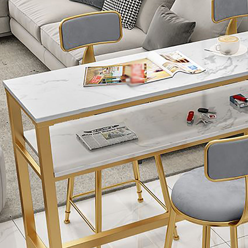 Glam White Marble Pub Table with Rectangle Table Top Gold Trestle Table - 42" H