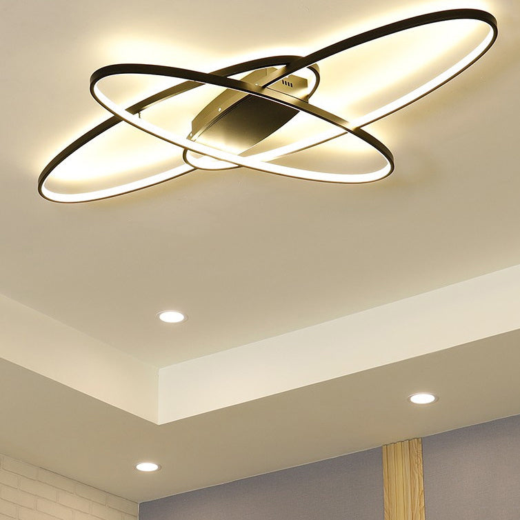 Contemporary Oval Flush Light Fixture Metal 3 Light Flush Mount Lights