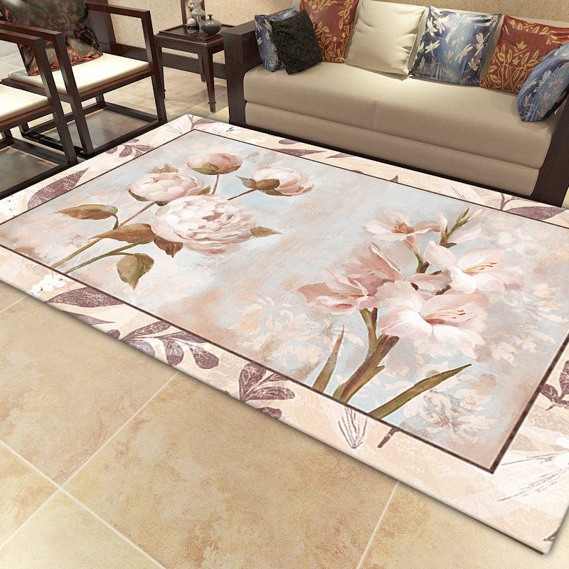 Lichtroze bloem tapijt polyester eenvoudig tapijt wasbaar tapijt voor woonkamer