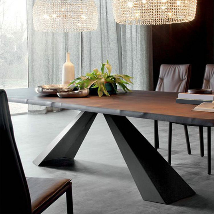 Solid Wood Top Dining Table Black Pedestal Base Dining Table