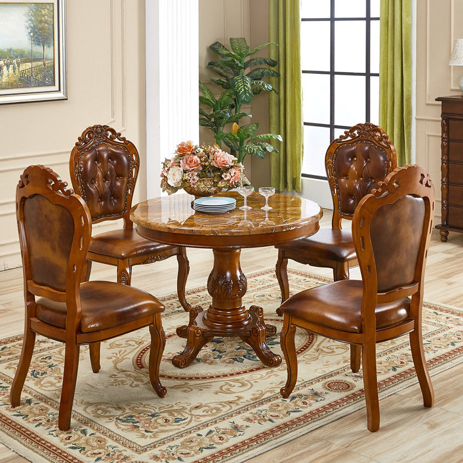 Round 4 Legs Victorian Style Dining Table Sintered Stone Fixed Table for Kitchen