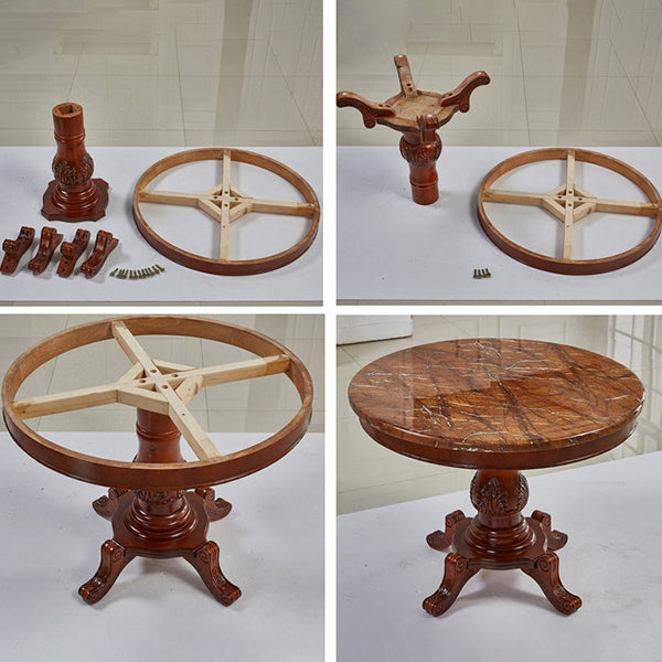Round 4 Legs Victorian Style Dining Table Sintered Stone Fixed Table for Kitchen