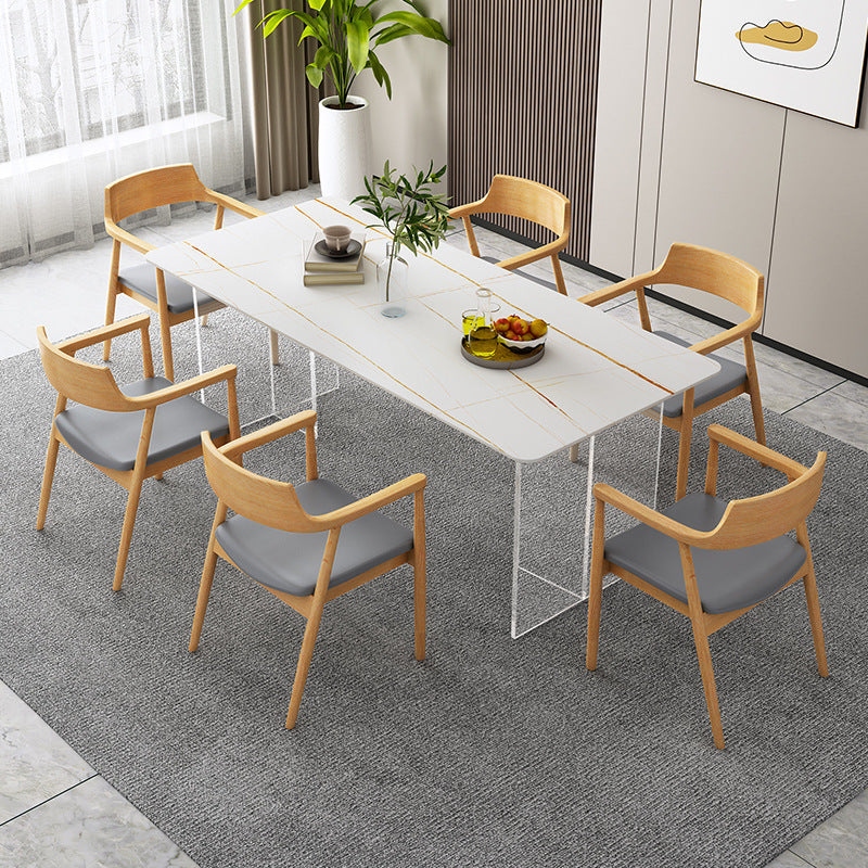 Modern Dining Table Rectangle Stone Top Table with Sled Base