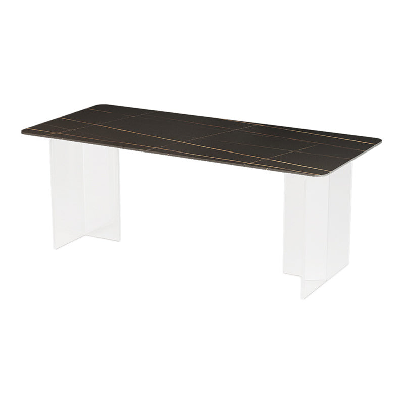 Modern Dining Table Rectangle Stone Top Table with Sled Base