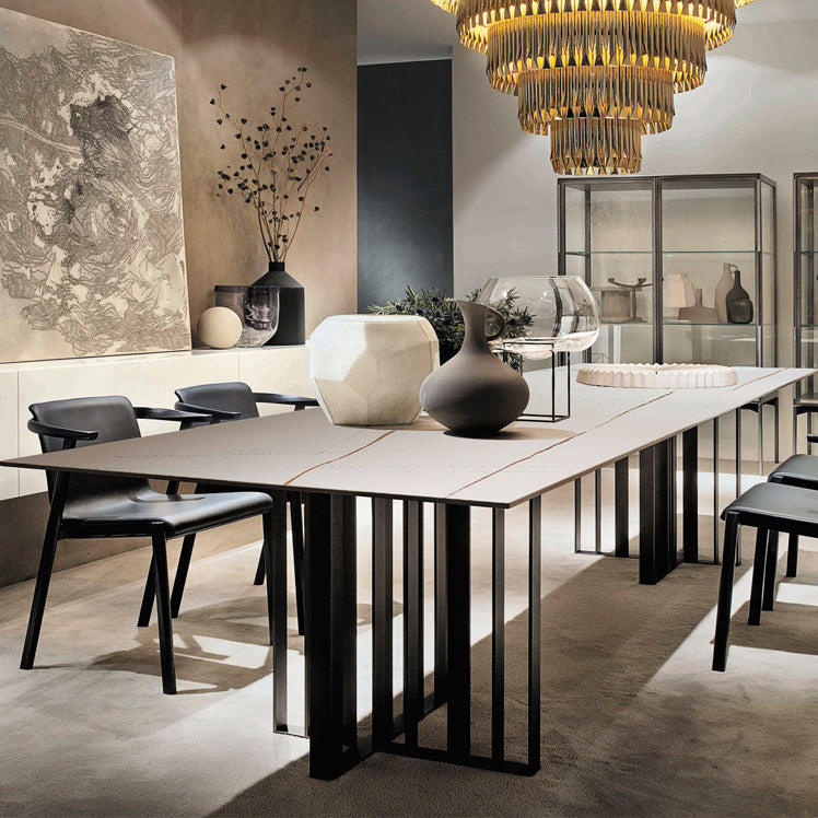 Industrial Rectangle Home Furniture Stone Double Pedestal Dining Table for Home