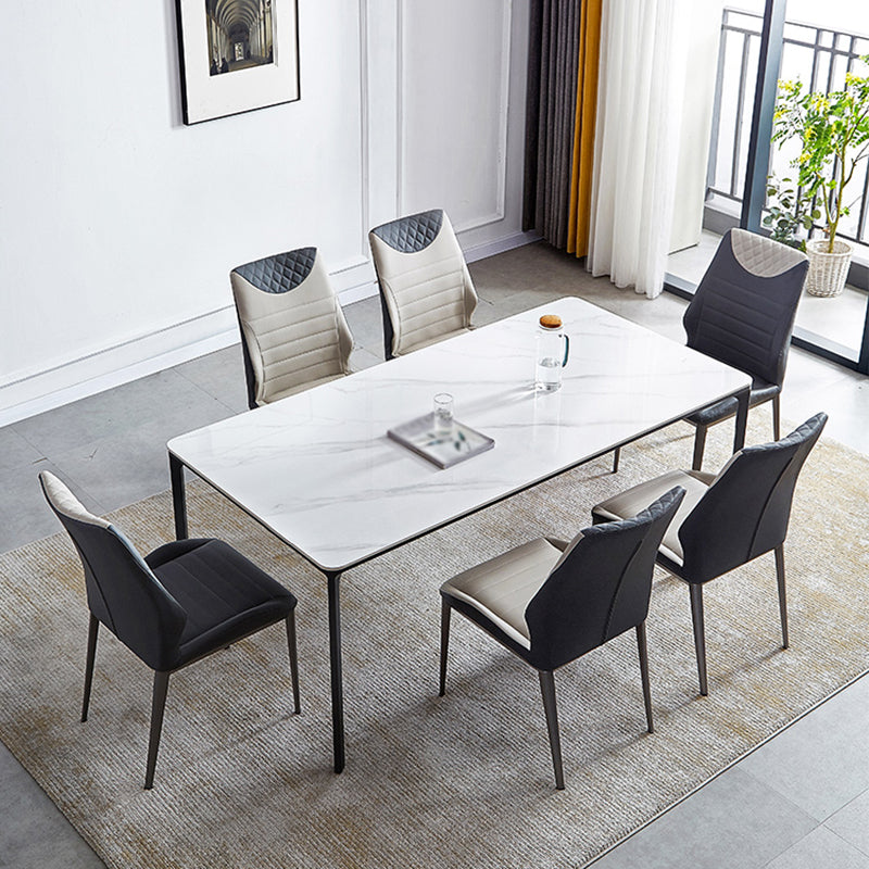 Rectangle Industrial Dining Table Sintered Stone Fixed Table with 4 Legs