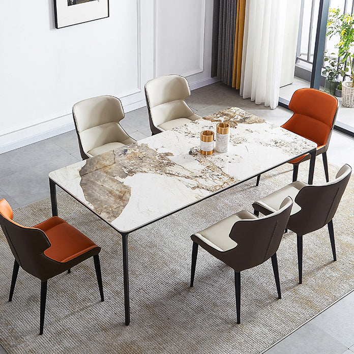 Rectangle Industrial Dining Table Sintered Stone Fixed Table with 4 Legs