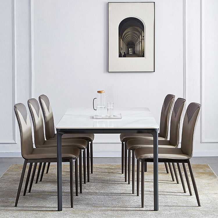 Rectangle Industrial Dining Table Sintered Stone Fixed Table with 4 Legs