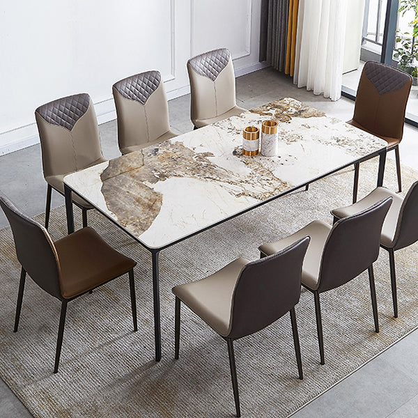 Rectangle Industrial Dining Table Sintered Stone Fixed Table with 4 Legs