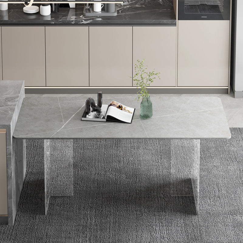 Modern Dining Table Rectangle Sintered Stone Table with Acrylic Base for Kitchen