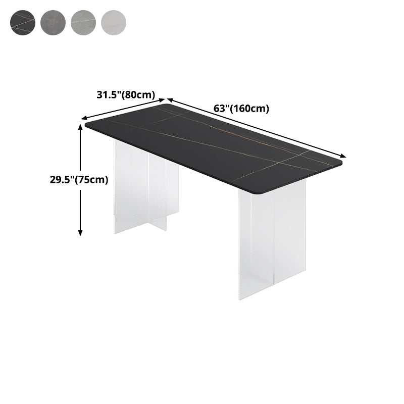 Modern Dining Table Rectangle Sintered Stone Table with Acrylic Base for Kitchen