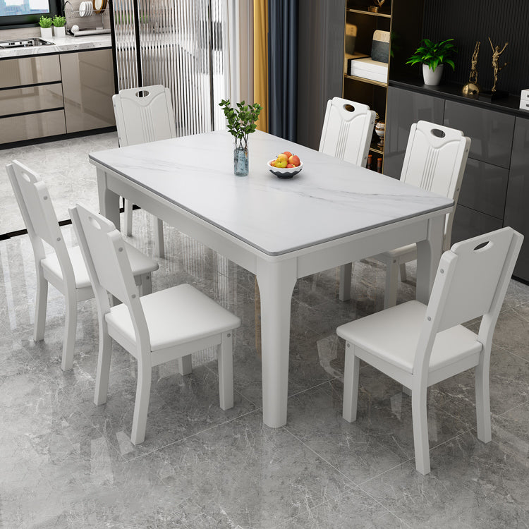 Rectangle Modern Dining Table Sintered Stone Fixed Table with 4 Wood Legs