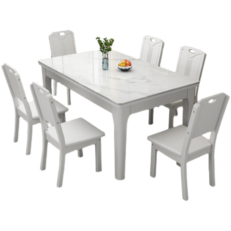 Rectangle Modern Dining Table Sintered Stone Fixed Table with 4 Wood Legs