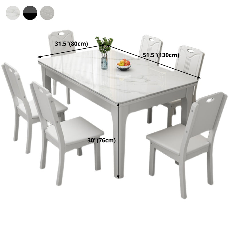 Rectangle Modern Dining Table Sintered Stone Fixed Table with 4 Wood Legs