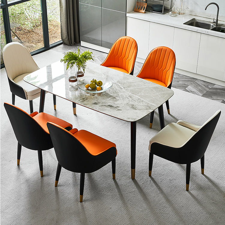 Silla lateral de comedor de cuero de diseño escandinavo Sillas laterales con brazo trasero sólido