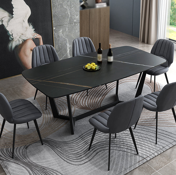 Modern 1/4/5/7 Pieces Black Dining Set Sintered Stone Dining Table Set with Leather Chairs