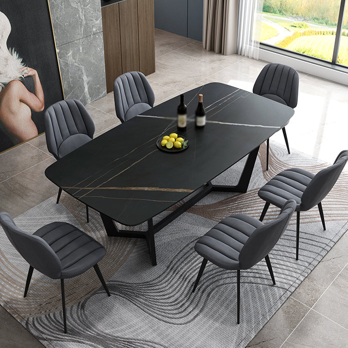 Modern 1/4/5/7 Pieces Black Dining Set Sintered Stone Dining Table Set with Leather Chairs