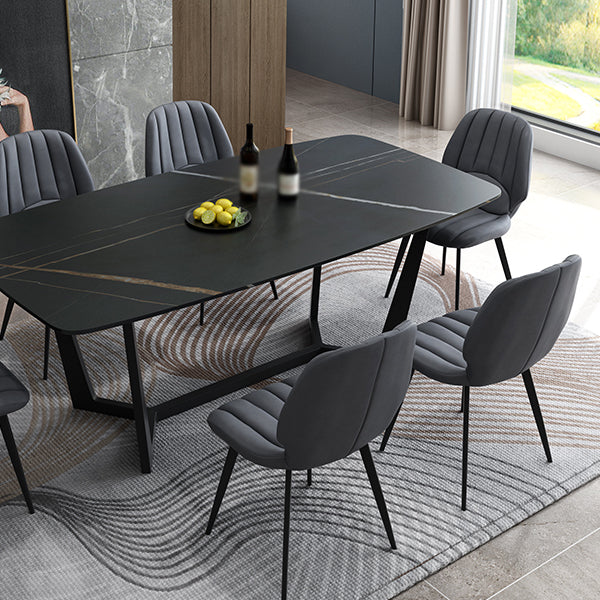 Modern 1/4/5/7 Pieces Black Dining Set Sintered Stone Dining Table Set with Leather Chairs