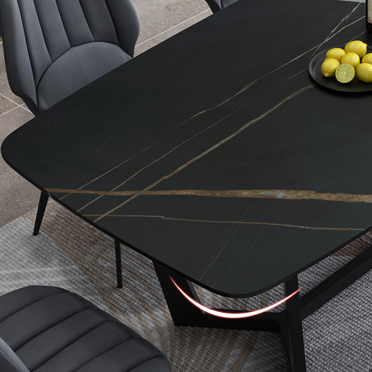 Modern 1/4/5/7 Pieces Black Dining Set Sintered Stone Dining Table Set with Leather Chairs