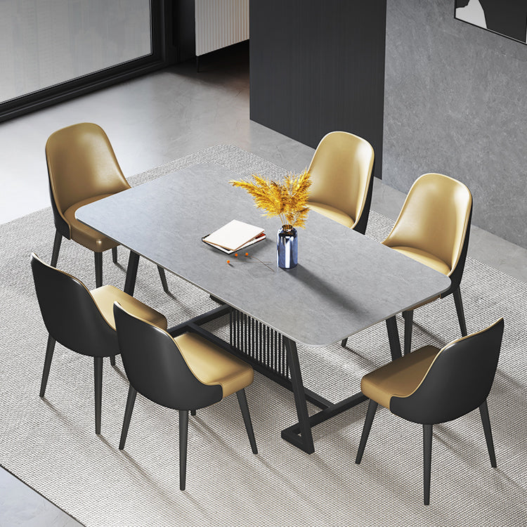 Modern 1/2/5/7 Pieces Dining Set Sintered Stone Dining Table Set with Leather Chairs