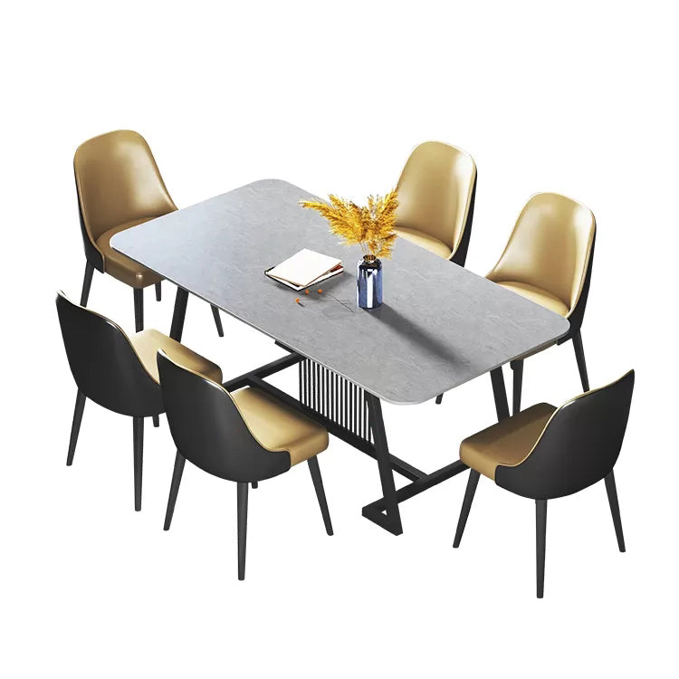 Modern 1/2/5/7 Pieces Dining Set Sintered Stone Dining Table Set with Leather Chairs
