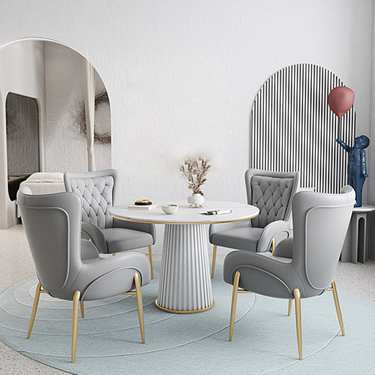 1/5 Pcs Metal Contemporary Dining Room Set with Round Indoor Table Dinette Set