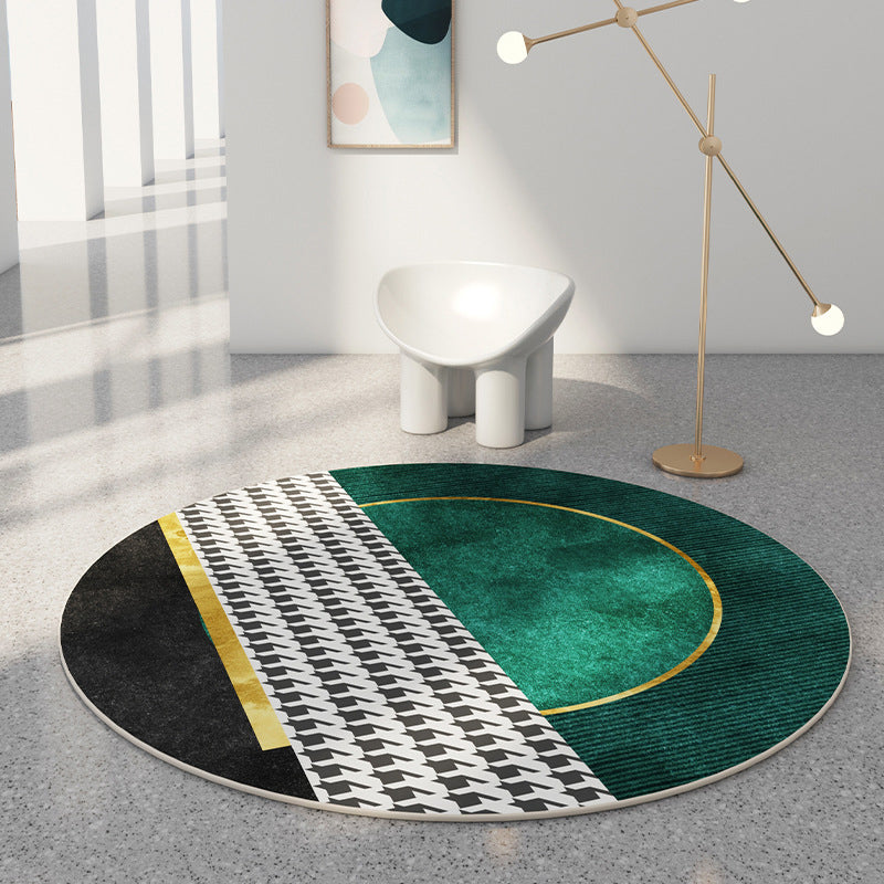 Blackish Green Pattern Rug Polyester Modern Rug Stain Resistant Rug for Living Room