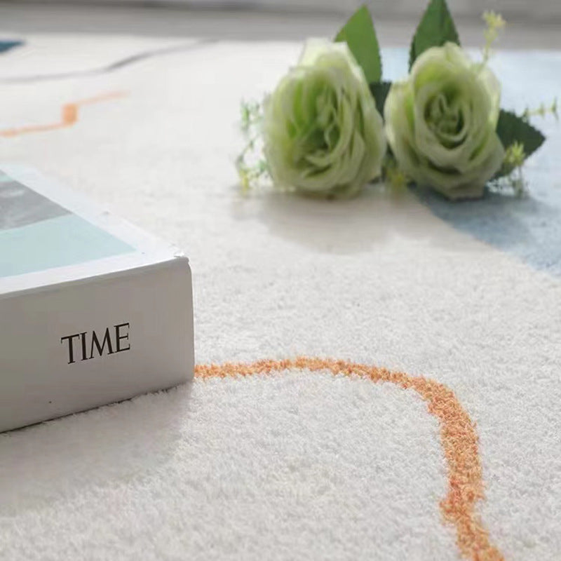 White Modern Rug Polyester Line Rug Washable Rug for Living Room