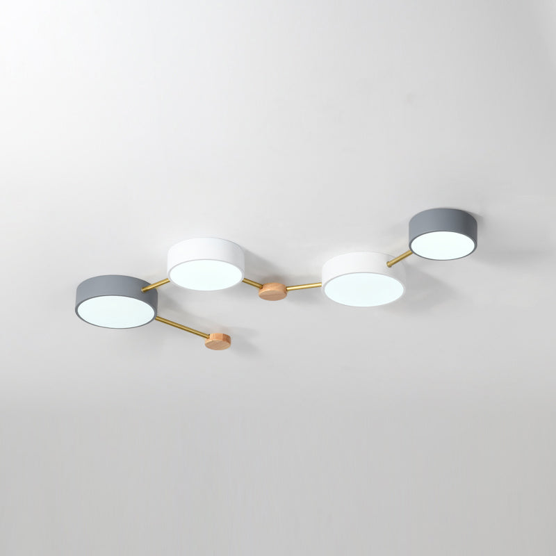 Plafonnier rond macaron à plusieurs têtes pour chambre à coucher avec abat-jour en acrylique