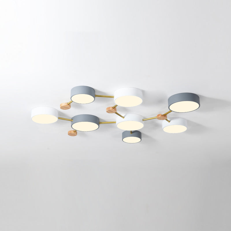 Plafonnier rond macaron à plusieurs têtes pour chambre à coucher avec abat-jour en acrylique