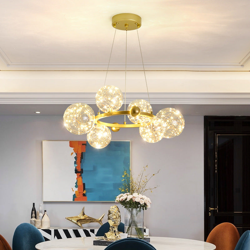 Simple Led Chandelier Light Multi Head Pendant Light with Glass Shade for Living Room