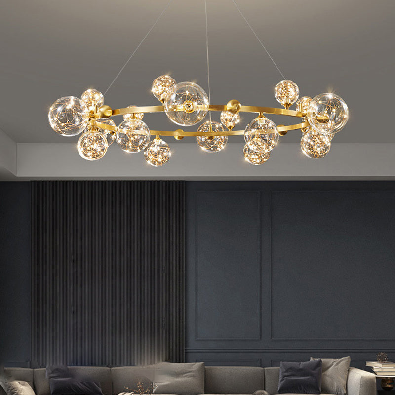 Simple Led Chandelier Light Multi Head Pendant Light with Glass Shade for Living Room