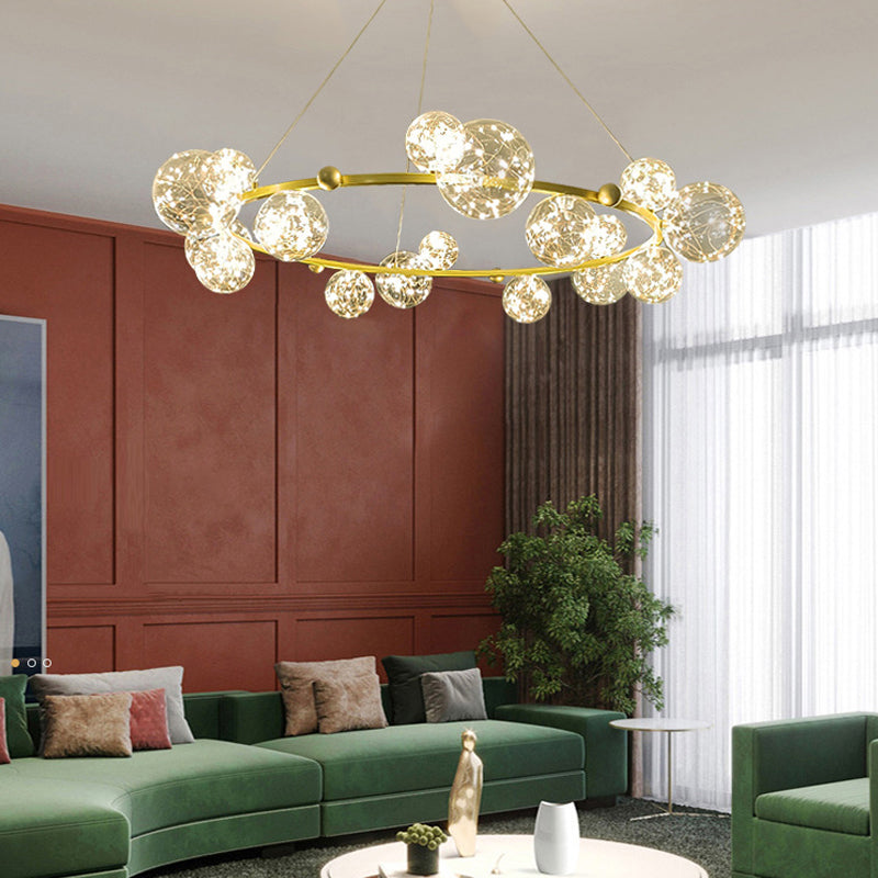 Simple Led Chandelier Light Multi Head Pendant Light with Glass Shade for Living Room