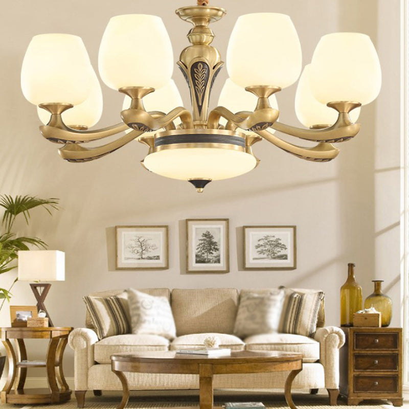 American Style Chandelier Gold Multi Head Glass Hanging Light for Restaurant