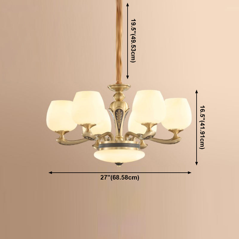 American Style Chandelier Gold Multi Head Glass Hanging Light for Restaurant