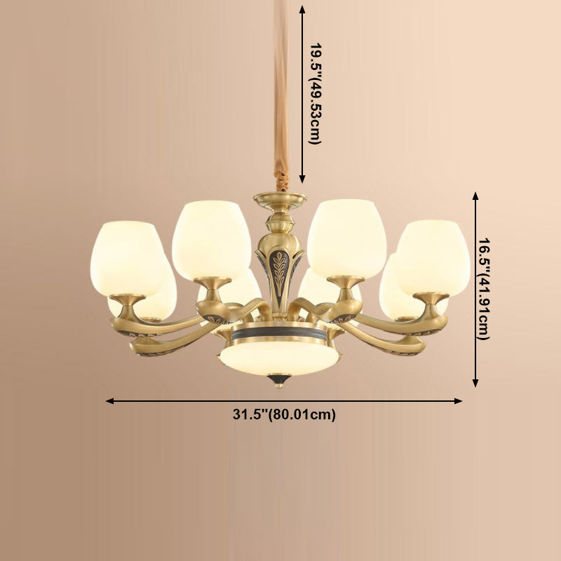 American Style Chandelier Gold Multi Head Glass Hanging Light for Restaurant