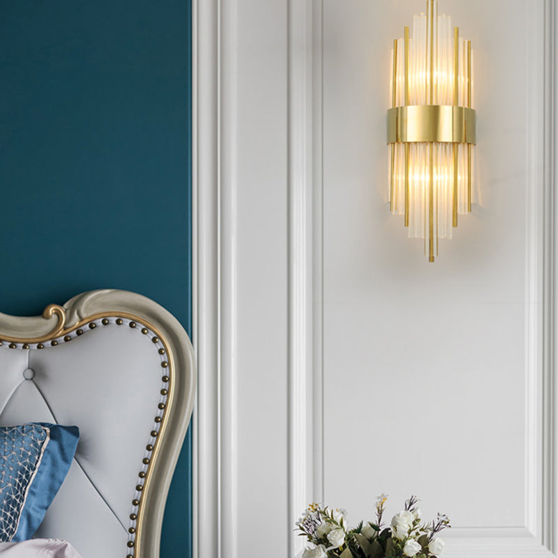 Moderne Metallwandlicht Geometrische 2 Lichter Wandleuchten mit Kristall für Schlafzimmer