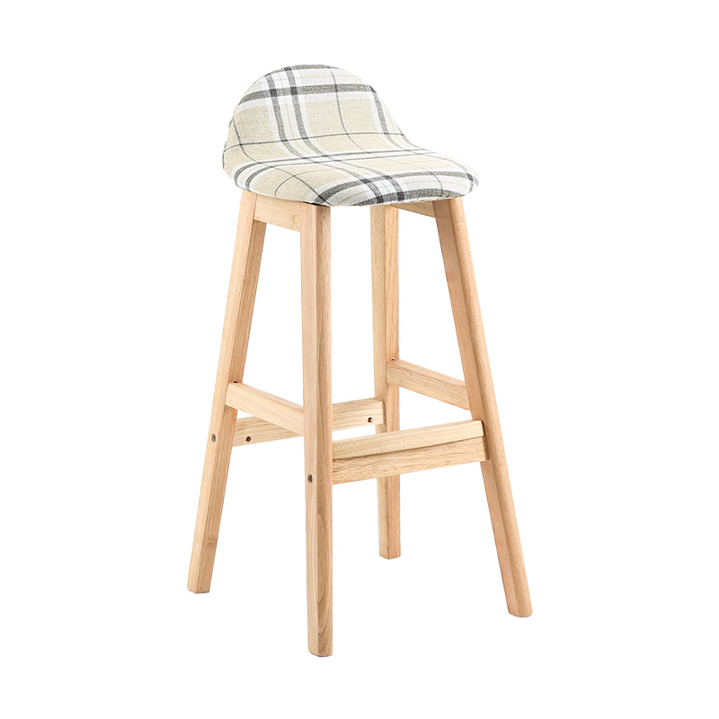 Taburete de bar sin brazos con respaldo moderno, taburete de bar de madera para tienda de postres con cojín y pedal