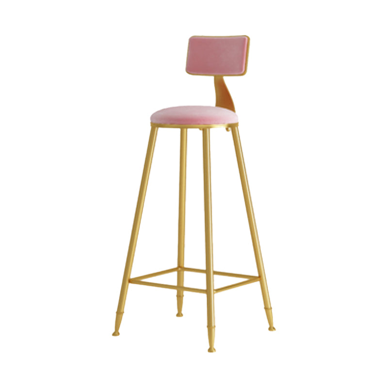 Glam Armless Backrest Counter Stool Iron Cafe Bar Stool with Pedal and Velvet Cushion