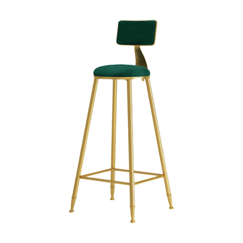 Glam Armless Backrest Counter Stool Iron Cafe Bar Stool with Pedal and Velvet Cushion