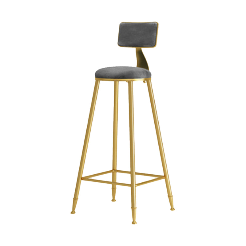 Glam Armless Backrest Counter Stool Iron Cafe Bar Stool with Pedal and Velvet Cushion