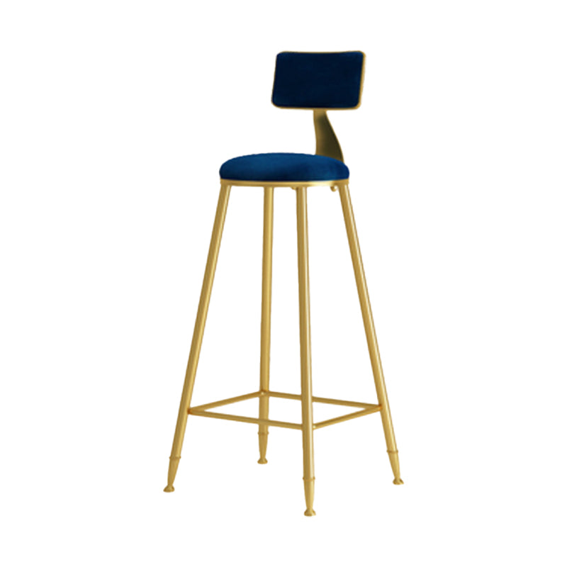 Glam Armless Backrest Counter Stool Iron Cafe Bar Stool with Pedal and Velvet Cushion
