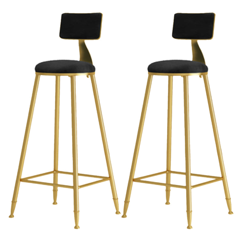 Glam Armless Backrest Counter Stool Iron Cafe Bar Stool with Pedal and Velvet Cushion