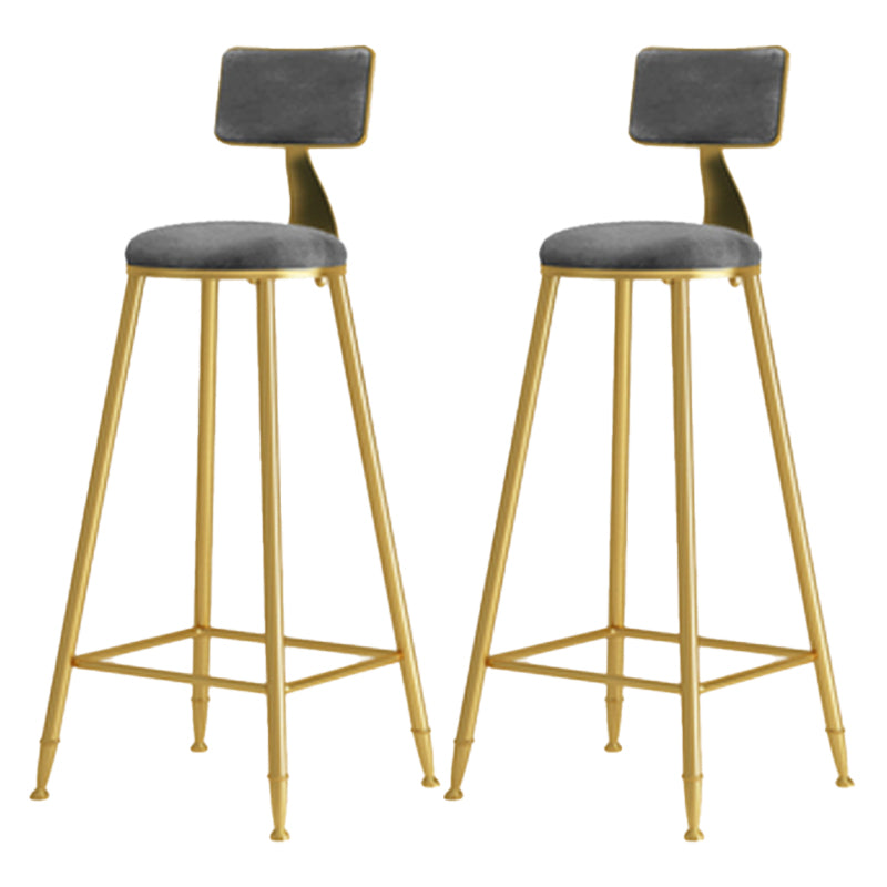 Glam Armless Backrest Counter Stool Iron Cafe Bar Stool with Pedal and Velvet Cushion
