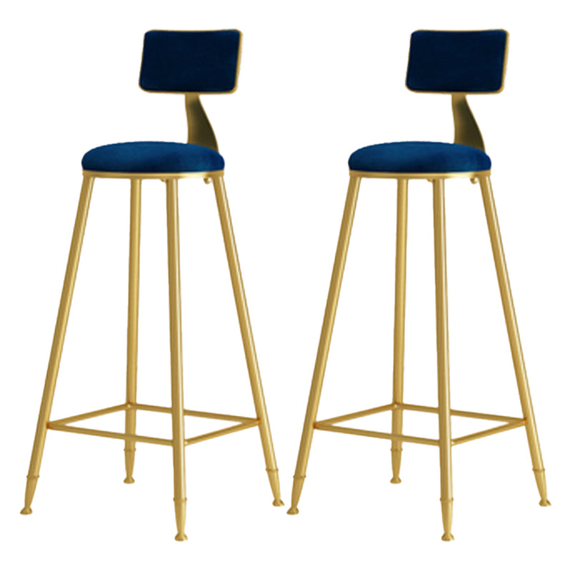 Glam Armless Backrest Counter Stool Iron Cafe Bar Stool with Pedal and Velvet Cushion