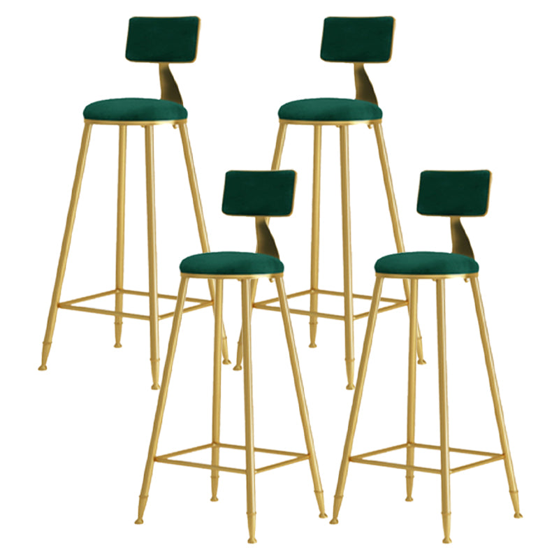 Glam Armless Backrest Counter Stool Iron Cafe Bar Stool with Pedal and Velvet Cushion
