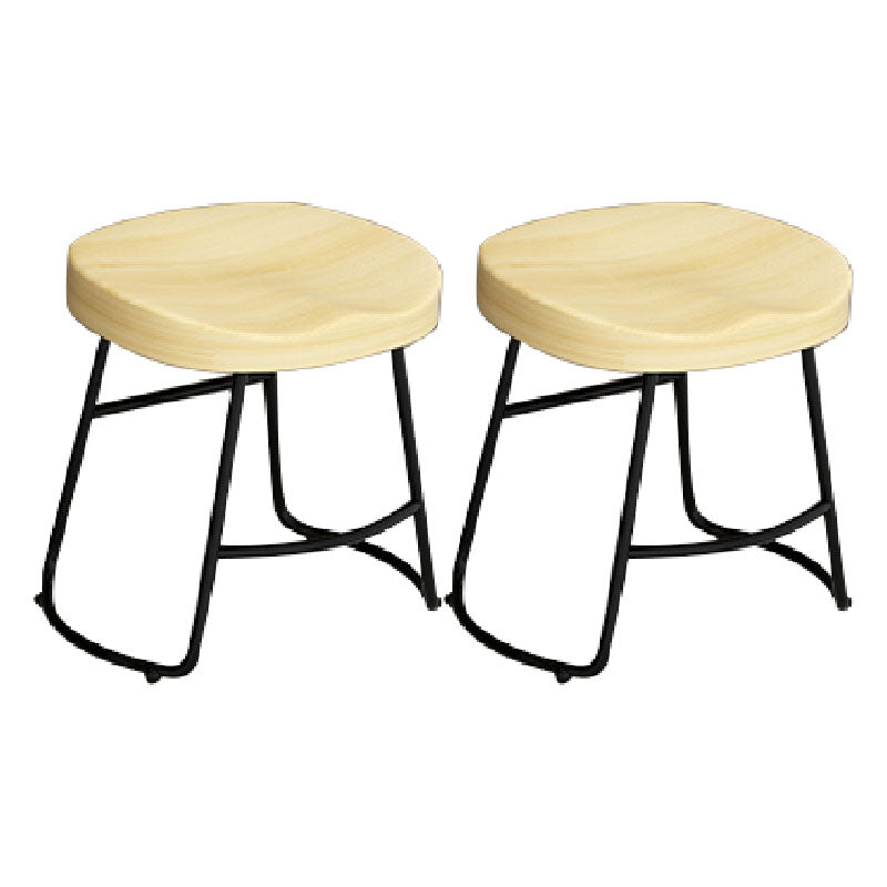 Modern Armless Backless Counter Stool Iron Kitchen Bar Stool with Wooden Seat and Pedal